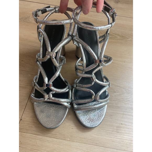 Rebecca Minkoff heels women’s size 8 silver strappy sandal designer - Picture 3 of 6